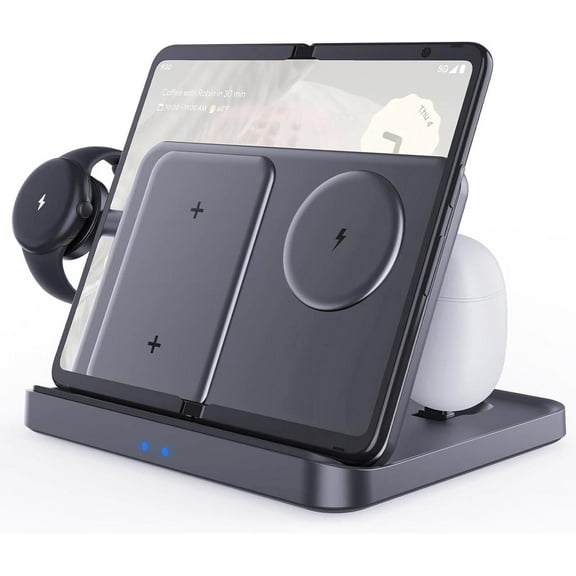 3 in 1 Foldable Wireless Charging Station for Google Pixel 9 Pro Fold/9 Pro/9/8 Pro/8A/7/6/5/4, Pixel Buds and Pixel Watch 1, 15W Wireless Charger Stand, Not for Pixel Watch 2nd