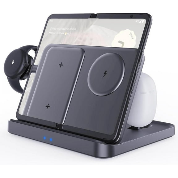 3 in 1 Foldable Wireless Charging Station for Google Pixel 9 Pro Fold/9 Pro/9/8 Pro/8A/7/6/5/4, Pixel Buds and Pixel Watch 1, 15W Wireless Charger Stand, Not for Pixel Watch 2nd