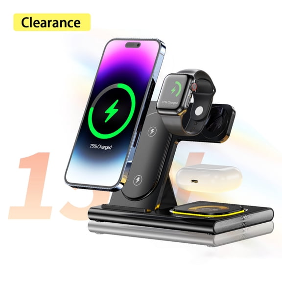 3-in-1 Foldable Wireless Charging Station with Light, Fast Charger Dock for Apple Watch, iPhone, AirPods & Samsung Phones