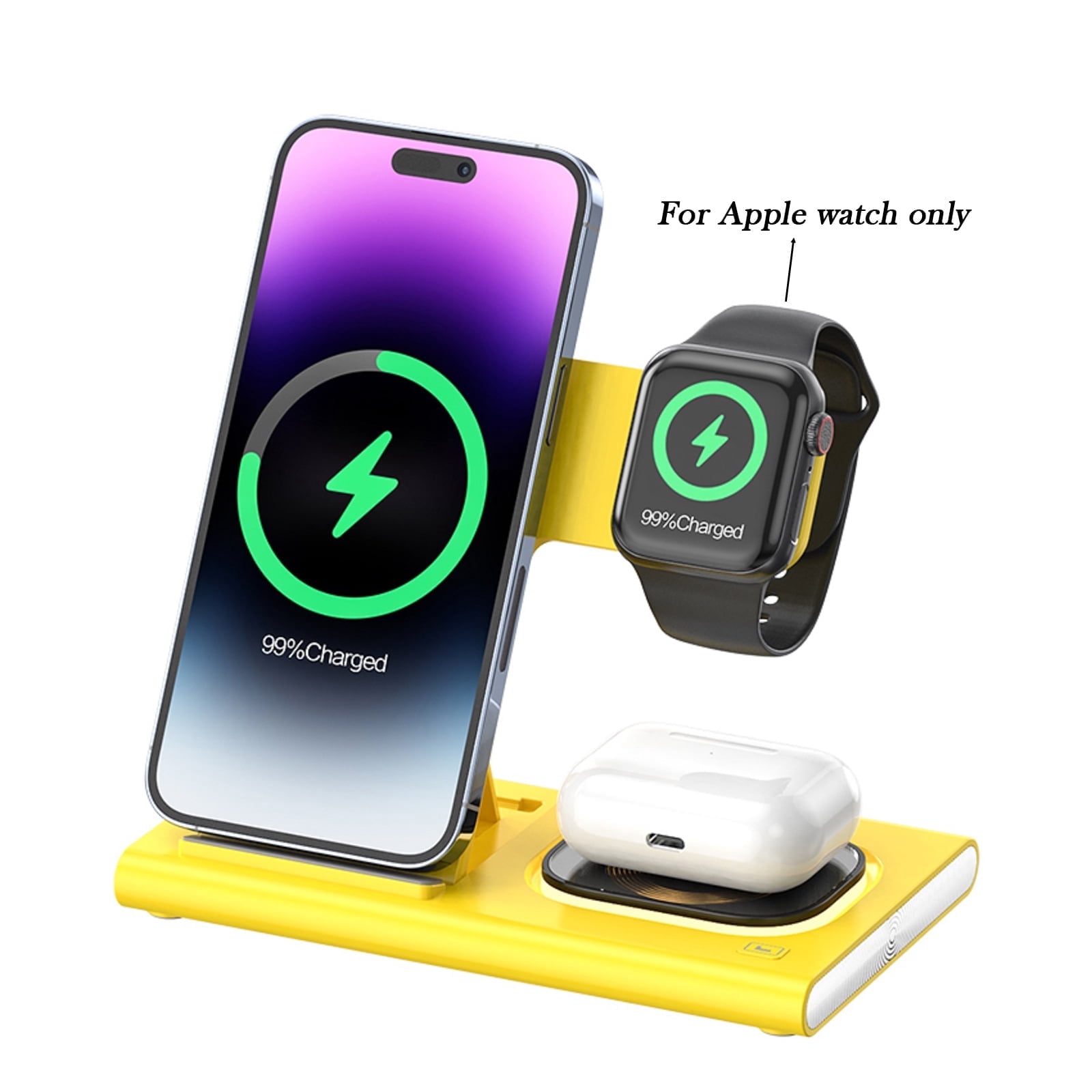 3-in-1 Foldable Wireless Charging Station with Light, Fast Charger Dock for Apple Watch, iPhone, AirPods & Samsung Phones