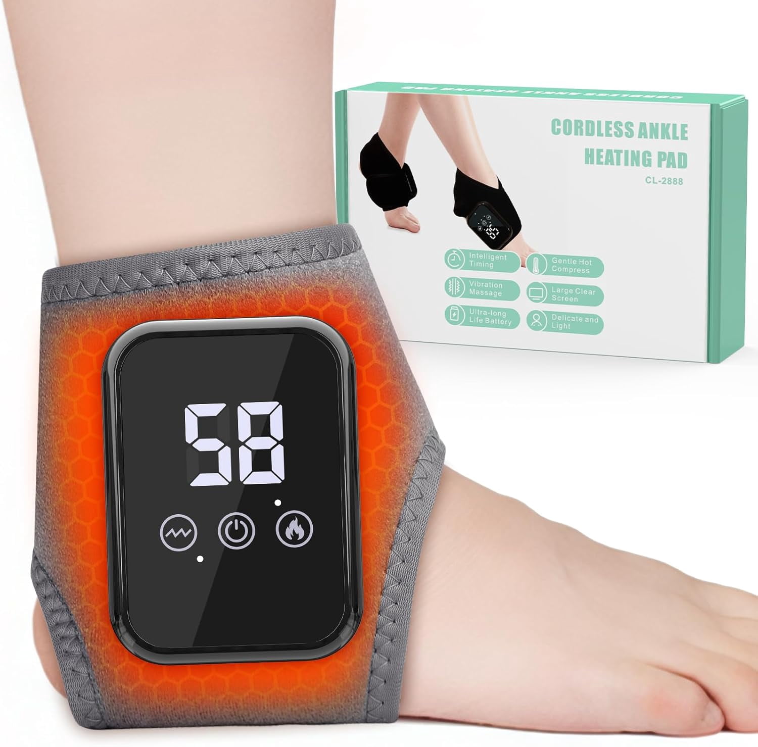 3 in 1 Foot Massager, Rechargeable Ankle and Heel Massager, Foot Massagers for Pain Relief and Blood Circulation, Portable Cordless Therapy Device with 3 Levels Vibration & 3 Heat Settings, 1 Pack