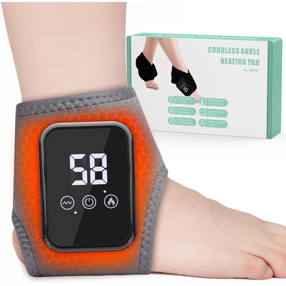 3 in 1 Foot Massager, Rechargeable Ankle and Heel Massager, Foot Massagers for Pain Relief and Blood Circulation, Portable Cordless Therapy Device with 3 Levels Vibration & 3 Heat Settings, 1 Pack