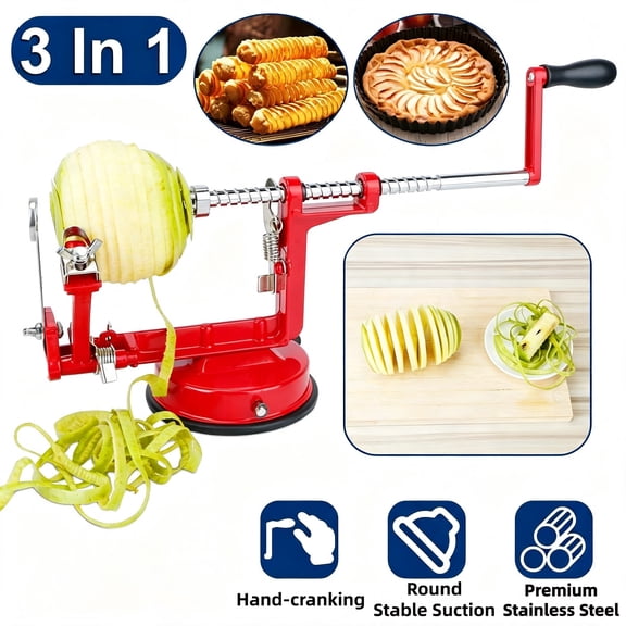 3 in 1 Fruit Peeler, 3in1 Apple Peeler Slicer Corer,Apple Slicer Corer with Suction Base, Zinc Alloy and StainlessSteel Blade for Kitchen Fruit Processing