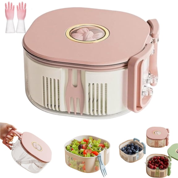3 in 1 Fruit Washing Spinner Bowl with Built-in Fruit Fork, Leakproof Salad Spinner, Vegetable Washer, Colander Basket, Food Strainer and Storage Container for Fruits & Vegetables