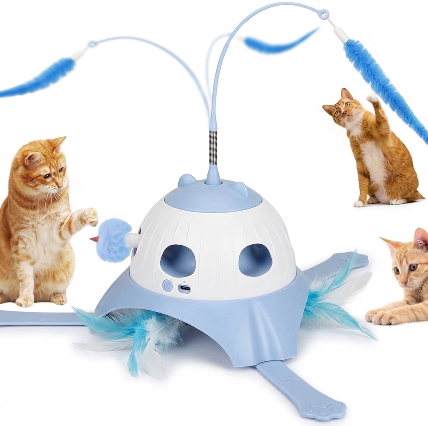 3 In 1 Fully Automatic Cat Toy Interactive Cat Toys for Indoor Cats, Motion Activate Automatic Cat Toys, Hunting Chase Hide and Seek Game, Plush Rat Tail & Whack A Mole & Rotating Feather Wand