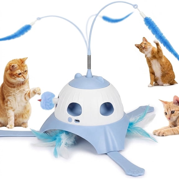 3 In 1 Fully Automatic Cat Toy Interactive Cat Toys for Indoor Cats, Motion Activate Automatic Cat Toys, Hunting Chase Hide and Seek Game, Plush Rat Tail & Whack A Mole & Rotating Feather Wand