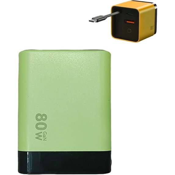 3 in 1 GaN Charger,Scalable 80w Max Fast Charger Module with Type C Cable and 2 USB Ports, Retractable Phone Charger Wall Plug for, Phone and Laptops (Greener)