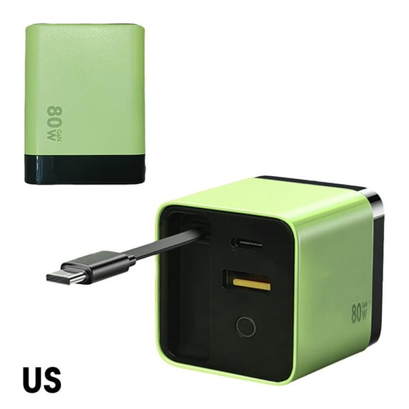 3 in 1 GaN Charger, Scalable 80w Max Module with Type C Cable and 2 USB Ports, Torbe 80 Watt All in One Retractable Phone Wall Plug, Phone and Laptops