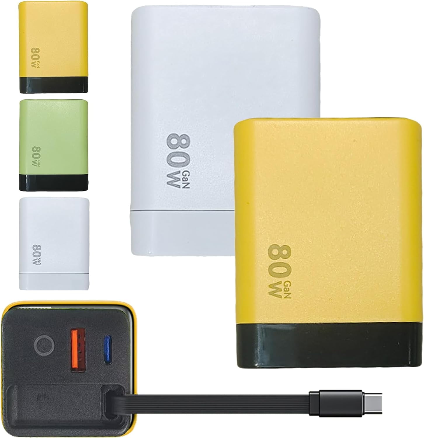 3 in 1 GaN Charger, Retractable Max 80w Phone Charger Wall Plug with