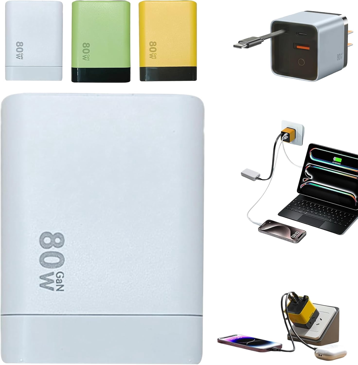 3 in 1 Gan Charger, Retractable 80w Max, Scalable 80w Max Fast Charger ...