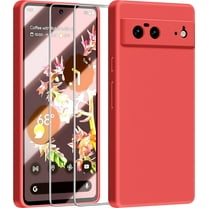 3 in 1 for Google Pixel 6 Case, with 2 Pack Screen Protector, with Full Camera Cover Protection，Liquid Silicone Slim Shockproof Protective Phone Case [Microfiber Lining] (Red)
