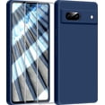 thumbnail image 1 of 3 in 1 for Google Pixel 7A Case, with 2 Pack Screen Protector, with Full Camera Cover Protection，Liquid Silicone Slim Shockproof Protective Phone Case [Microfiber Lining] (Navy Blue), 1 of 12