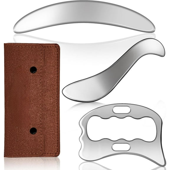 3 in 1 Guasha Massage Tool, Grade Stainless Steel Scraping Tool for Soft Tissue Upgrade Physical Therapy Stuff,Used for Back, Legs, Arms,Neck,Shoulder, Gua sha Tool (Square+S-Shape+D-Shape)