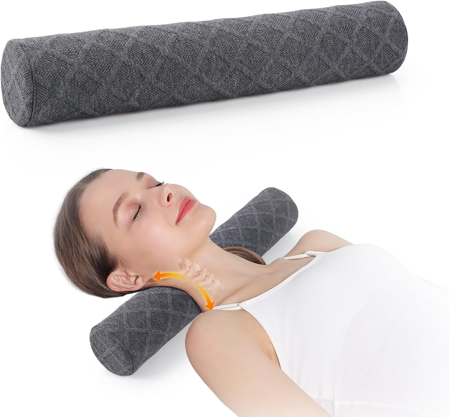 3.1" H Small Cervical Roll Pillow, Medium Soft Memory Foam Neck Round Pillow Cylinder Bolster Pillow for Sleeping, Round Neck Support for Bed, Legs, Back and Yoga (Grey, Small - 3.1" H)