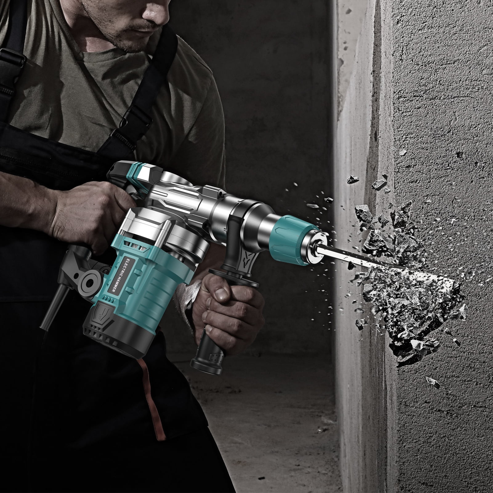 3 in 1 Hammer Drill, 1-1/4 Inch 13 Amp Heavy Duty Rotary Hammer Drill with Safety Clutch, 4 Functions and Variable Speed, Including Chisels and Drill Bits-US Plug