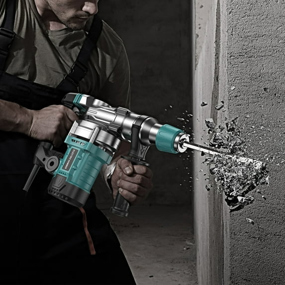 3 in 1 Hammer Drill, 1-1/4 Inch 13 Amp Heavy Duty Rotary Hammer Drill with Safety Clutch, 4 Functions and Variable Speed, Including Chisels and Drill Bits-US Plug