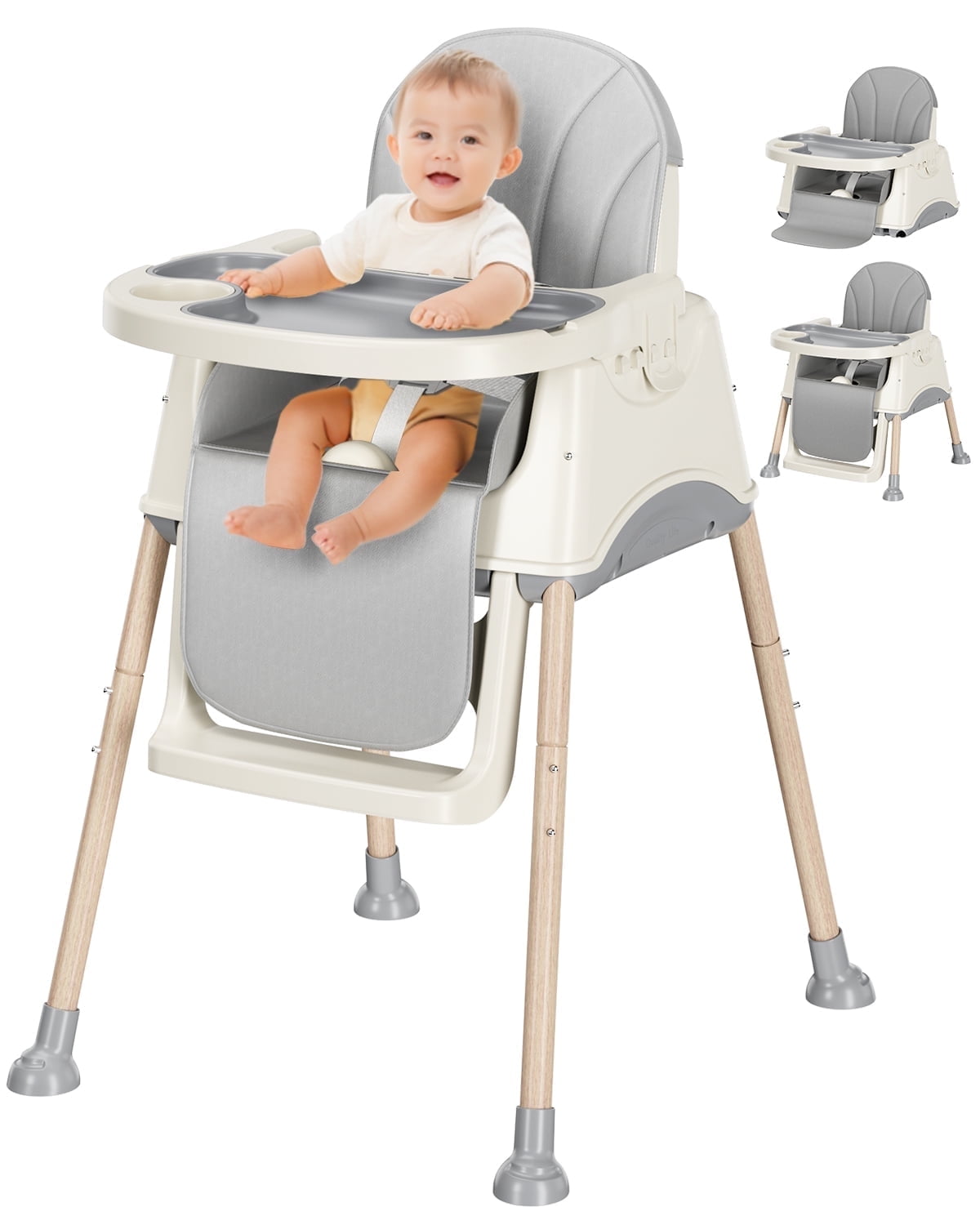3 in 1 High Chairs for Babies and Toddlers, Convertible High Chair, Versatile, Easy Clean and Space Saver High Chair, Baby High Chair with Foot Rest and Adjustable Tray for Travel Gray