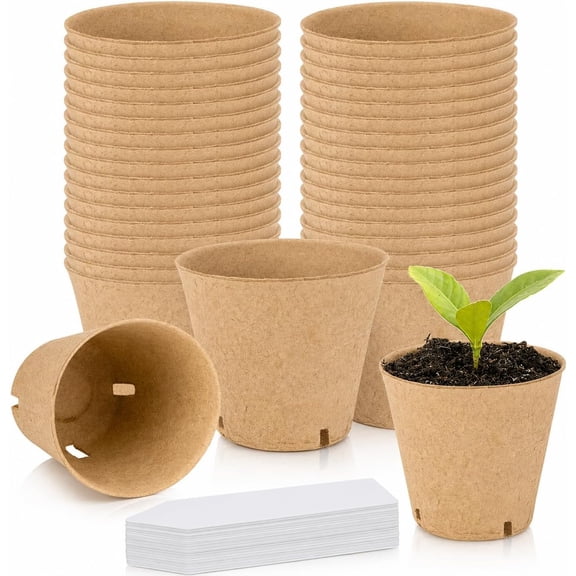 3.1 Inch Peat Pots for Seedlings with Labels - 25 Pcs Biodegradable Seed Starter Pots with Drainage Holes, Nursery Planting Pots with 25 Plant Labels, Seed Starting Trays for Flower Vegetable