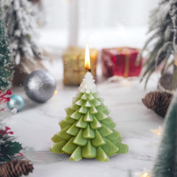 3.1 Inch Pine Vanilla Scented Candle - Soy Wax Christmas Tree Shape with 6-Hour Burn Time Light Green