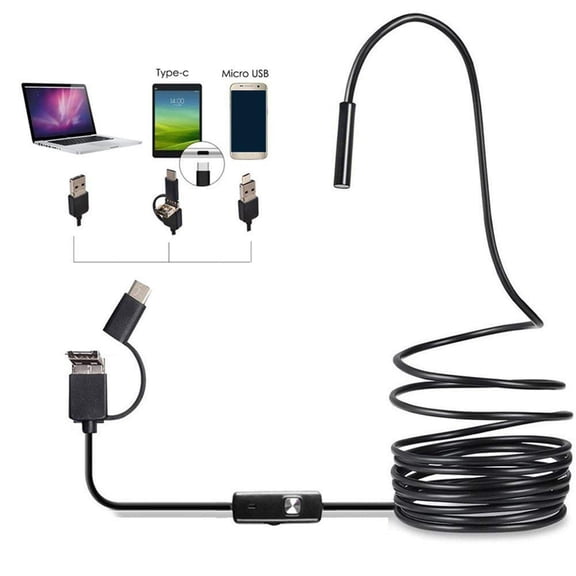 3 in 1 Inspection Camera with Light, HD Inspection Camera Borescope, IP67 Waterproof Borescope with 6 Adjustable LED Light Snake Cable USB Adapter for Android Phone PC(1 M)