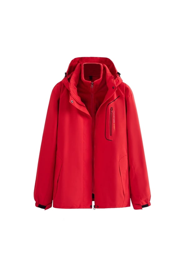 3 In 1 Jacket Women Unisex Outdoor Zip Up Waterproof Windproof Long Sleeve Removable Fleece Liner Hooded Jacket For All Weather Protection Rain Jacket
