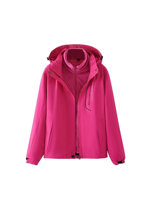 3 In 1 Jacket Women Unisex Outdoor Zip Up Waterproof Windproof Long Sleeve Removable Fleece Liner Hooded Jacket For All Weather Protection Rain Jacket