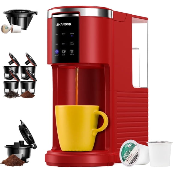 3 in 1 K Cup Coffee Maker Single Serve Coffee Maker for K Cup Pods & Ground Coffee & Teas 6 to 14oz Brew Sizes 40oz Detachable Water Reservoir Compact Design Red