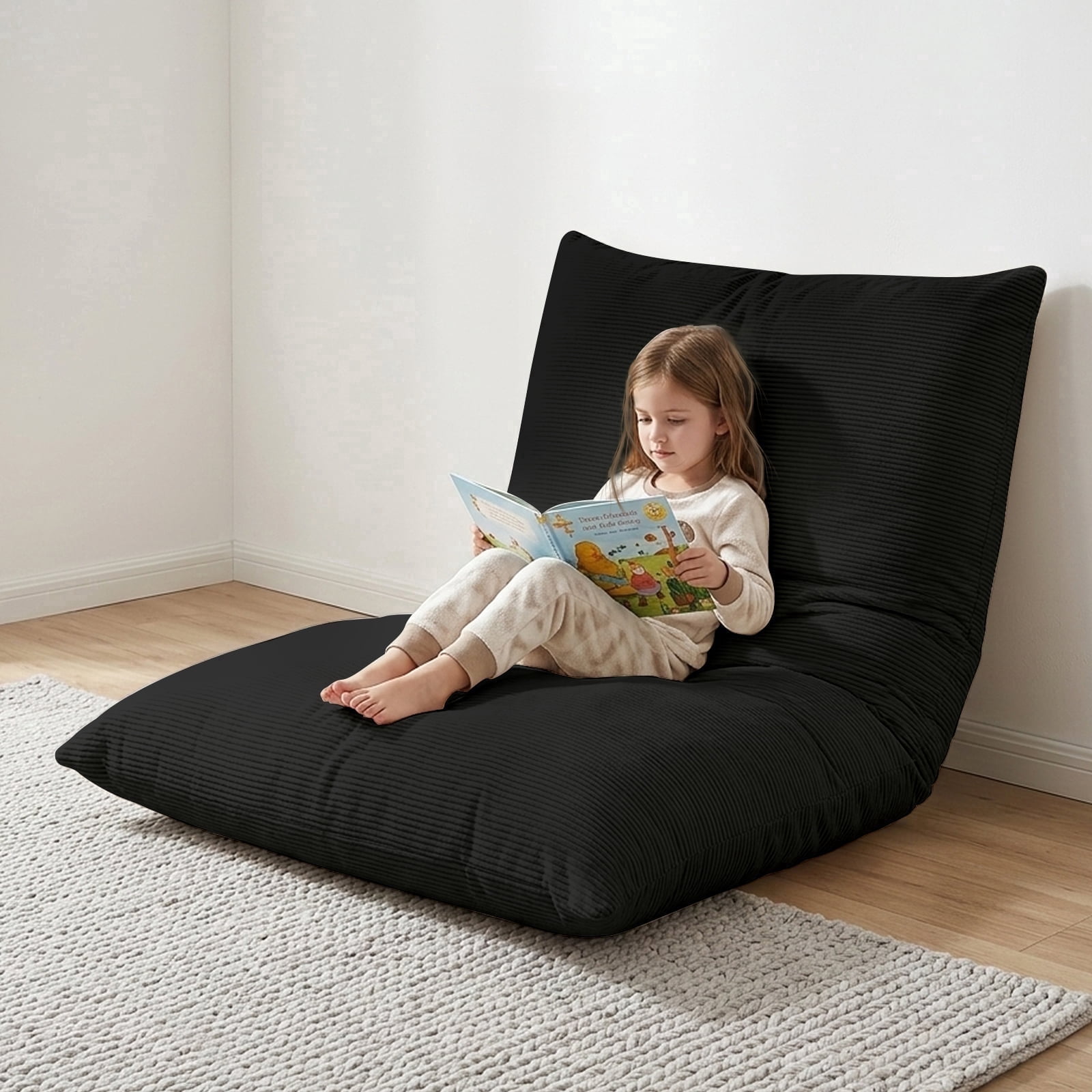 CATGOOD 3-in-1 Bean Bag Chair for Kids, Convertible kids chair with Skin Friendly Fabric for Living Room, Bedroom, Black