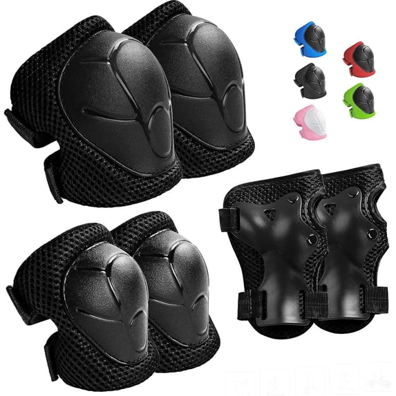 3 in 1 Kids Protective Gear Set, Knee Elbow Pads with Wrist Guards for Ages 2–10, Safety Protective Pads for Skating Cycling Rollerblading Scooter (Black)