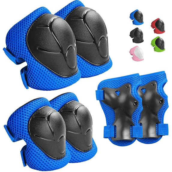 3 in 1 Kids Protective Gear Set, Knee Elbow Pads with Wrist Guards for Ages 2–10, Safety Protective Pads for Skating Cycling Rollerblading Scooter (Blue)