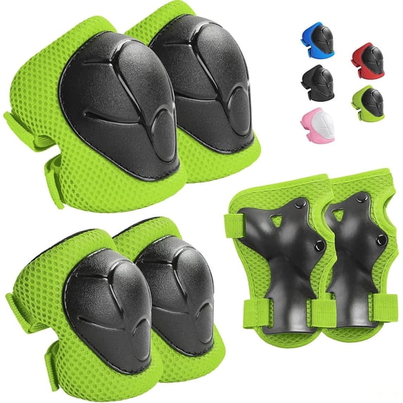 3 in 1 Kids Protective Gear Set, Knee Elbow Pads with Wrist Guards for Ages 2–10, Safety Protective Pads for Skating Cycling Rollerblading Scooter (Green)
