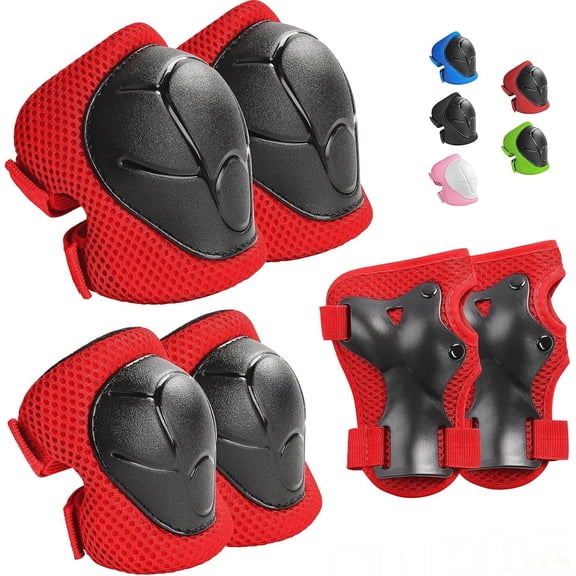 3 in 1 Kids Protective Gear Set, Knee Elbow Pads with Wrist Guards for Ages 2–10, Safety Protective Pads for Skating Cycling Rollerblading Scooter (Red)