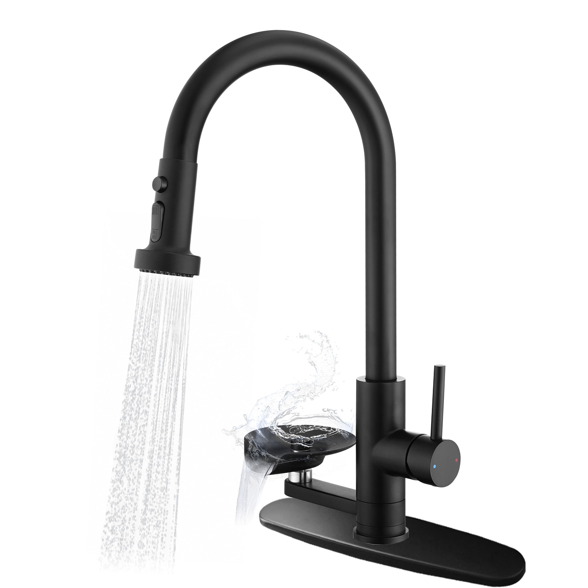 3 in 1 Kitchen Faucet with Press-Type Glass Rinser, High-Arc Pull-Down Sprayer Faucet, 3 Function Spray Mode, Matte Black Finish, for Modern Kitchen Sink