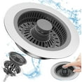 thumbnail image 1 of 3 in 1 Kitchen Sink Plug and Strainer Combo, Kitchen Sink Strainer Stopper Pop-Up Sink Plug Replacement, Stainless Steel Anti-Clogging Sink Strainer Plug for 2.8-3.15inch Sink Drain, 1 of 7
