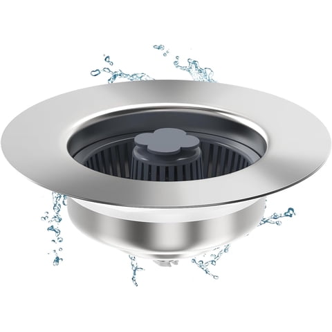 3 in 1 Kitchen Sink Stopper, Kitchen Sink Drain Strainer, SUS304 Stainless Steel Pop-up Kitchen Drain Stopper with Strainer Basket, Fast Drainage Kitchen Sink Plug for Standard 3-1/2 Inch Drain