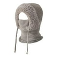 thumbnail image 1 of 3 in 1 Knitted Lined Winter Hat with Ear Flaps Neck Face Mask Set, Windproof Gloves for Cycling and Skiing, Wool Knitted Outer Layer, Double-layer Insulation, 1Pc, Multicolor(Grey,14x9"), 1 of 9