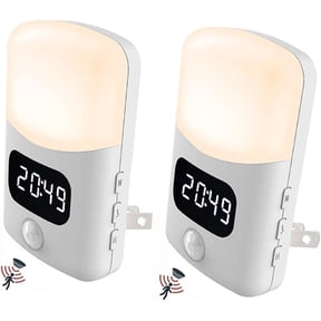 3 in 1 LED Night Light with Digital Bathroom Clock 2 pack,Motion Actived,Alarm,Plug Into Wall,4000K Warm White for Bedroom,Hallway,Toliet,Stairs,Kitchen