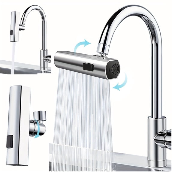 3 in 1 Large‑Scale 360° Waterfall Kitchen Faucet Touch‑Controlled Swivel Spout with Extender Zinc Alloy Chrome Finish Modern Sink Faucet for Fruit Vegetable Washing