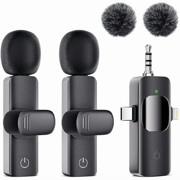 3 in 1 Lavalier Wireless Microphone - Mini Microphone for iPhone, Android, Camera, iPad, Cordless Laple Mic Crystal Clear Sound, Suit for Video Recording, Vlog