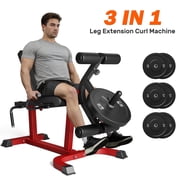 3 In 1 Leg Extension and Curl Machine, 440LB Adjustable Leg Curl Machine for Home Gym, Seated Leg Extension and Lying Curl Machine for Lower Body Workouts