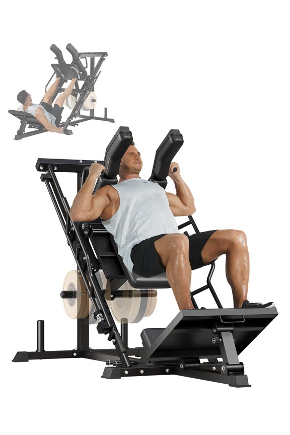3-in-1 Leg Press Hack Squat & Calf Raise Machine with Adjustable Backrest & Weight Storage, Heavy Duty Carbon Steel Strength Trainer for Home Gym