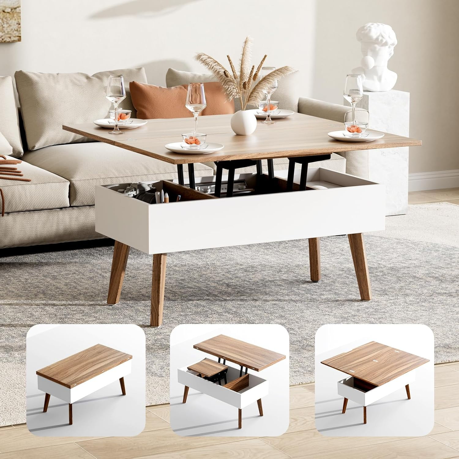 3 in 1 Lift Top Coffee Table, Ten Minutes Install Multifunction Coffee ...