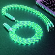 3 in 1 Light up Charging Cable 3.9ft,Led Flowing Charging Cable Multiple Fast Charging Cable 3.0 Fast Phone Charger Data Transfer Durable TPE Charging Cord for Micro USB,Type C and iOS,Green