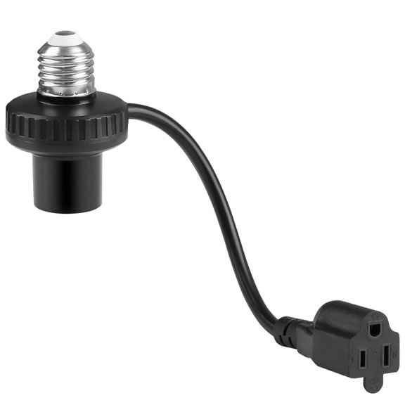 3 in 1 Light Socket Outlet Adapter, Support 3 Prong Light Bulb Socket, E26/E27 Light Socket to Plug Adapter with Extension Cord for Garage, Porch, Patio, CCTV Camera(Black)