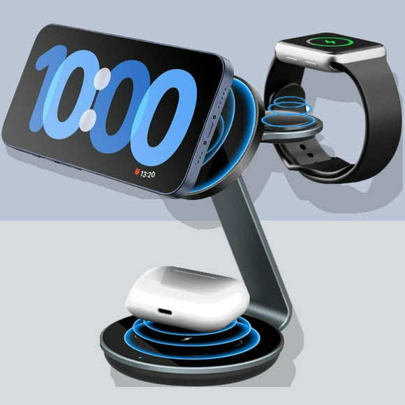 3 In 1 Magnetic Aluminium Alloy Wireless Charging Station for Apple iwatch Series, 15W Fast Charger Stand Dock for iPhone 15, 14,13,12 Pro Max/Pro/Mini/Plus, iWatch Ultra/9/8/7/6/5/4/3/2