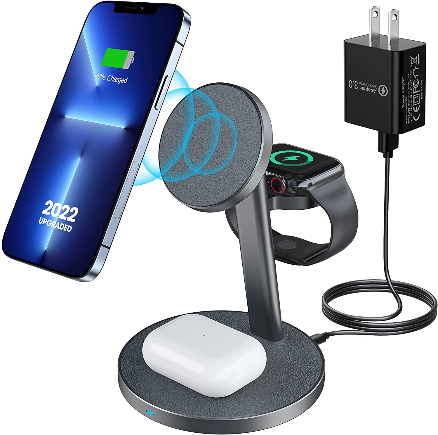 3 in 1 Magnetic Wireless Charging Station, 2022 Upgraded Aluminum Alloy  Fast Charging for Mag-Safe Charger Stand Compatible with Apple Watch, AirPods  3/Pro/2 and iPhone 13, 12, Pro, Pro Max, Mini - Walmart.com