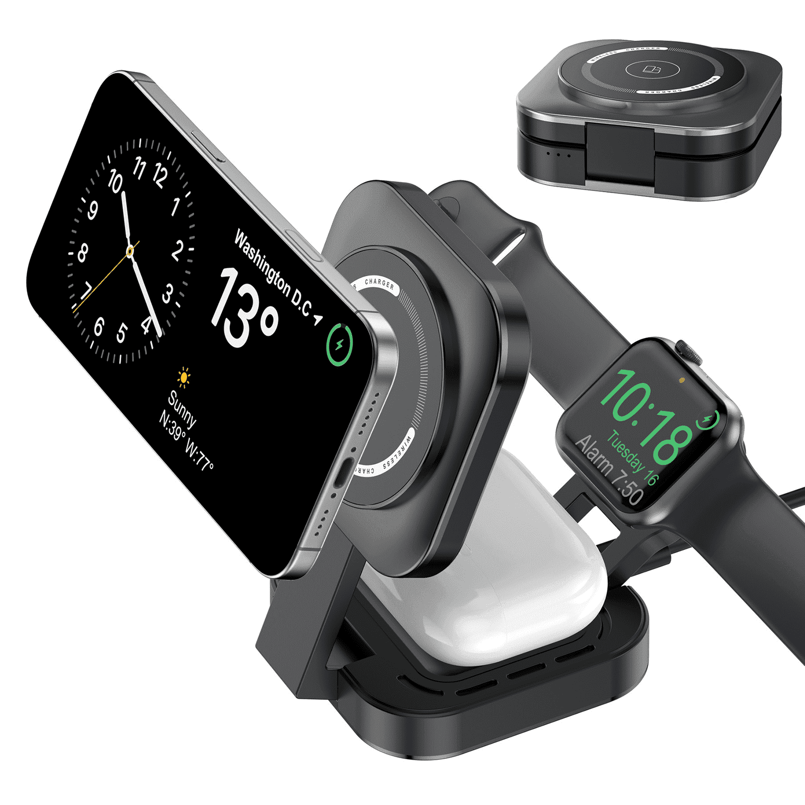 3 in 1 Magnetic Wireless for iPhone Charging Station, Foldable Portable Charger for iPhone 16-12 Pro Max & Apple Watch & AirPods, for Apple Multiple Devices Charger for Home, Office&Travel