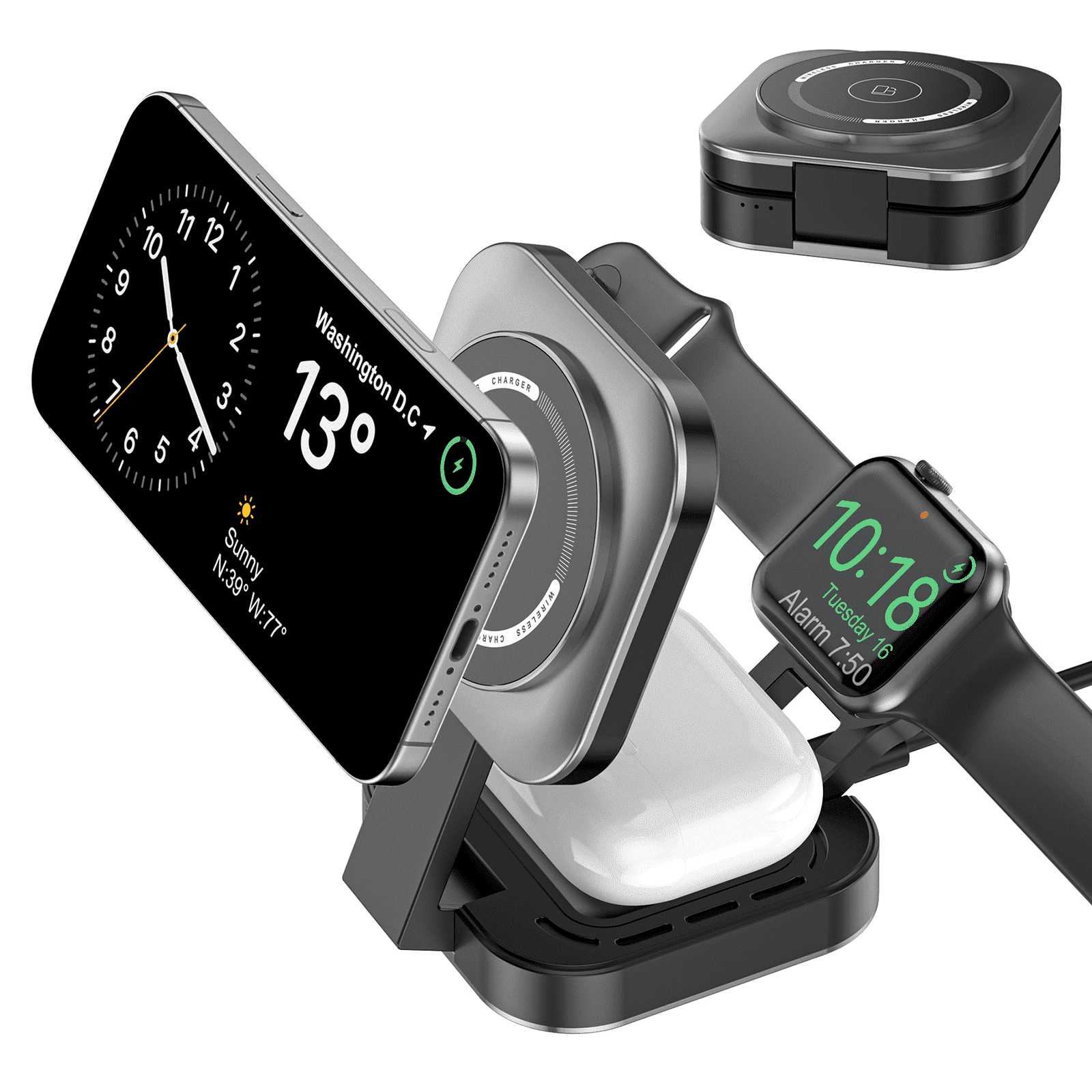 3 in 1 Magnetic Wireless for iPhone Charging Station, Foldable Portable Charger for iPhone 16-12 Pro Max & Apple Watch & AirPods, for Apple Multiple Devices Charger for Home, Office&Travel