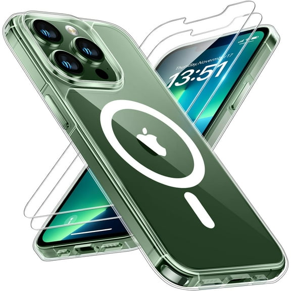3 in 1 Magnetic for iPhone 13 Pro Case Clear, with 2X HD Screen Protector, 12 FT Drop Protection, Compatible with Magsafe Case for iPhone 13 Pro Phone Case 6.1 inch