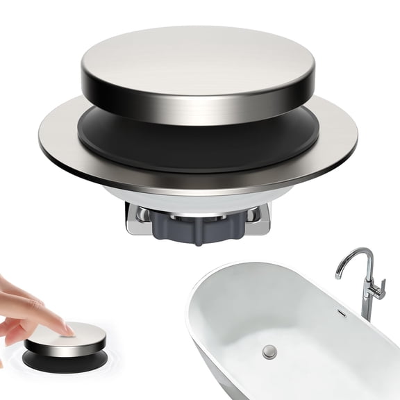 3 in 1 Metal Bathtub Drain Stopper,Universal Pop-Up Tub Stopper with Hair Catcher & Removable Filter Basket, Fits 1.5"2.4" Drains, Brass Core, Brushed Nickel